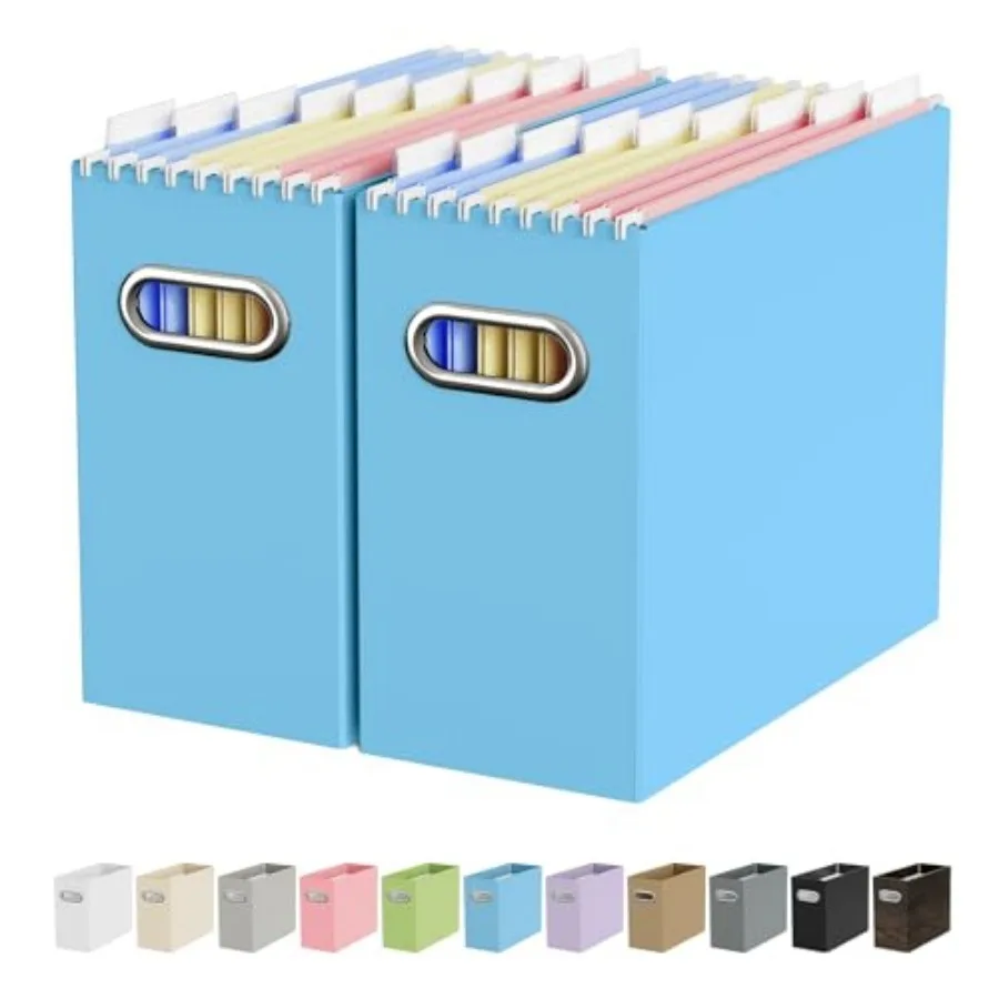 

File Organizer Box, Portable Collapsible Cardboard File Folder Organizer with Handle for Letter Size Hanging Files, Document St
