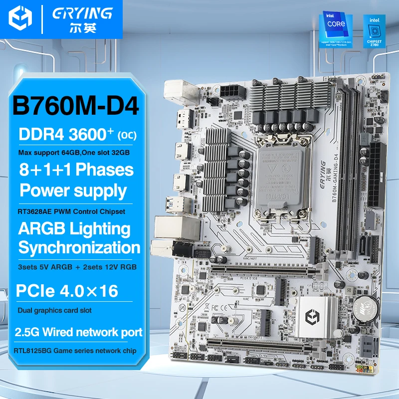 ERYING B760M Gaming D4 Motherboard LGA1700 Support Core i3/i5/i7/i9 12th/13th/14th CPU 12400F 12490F 12600F 12700F 13600F 14400F