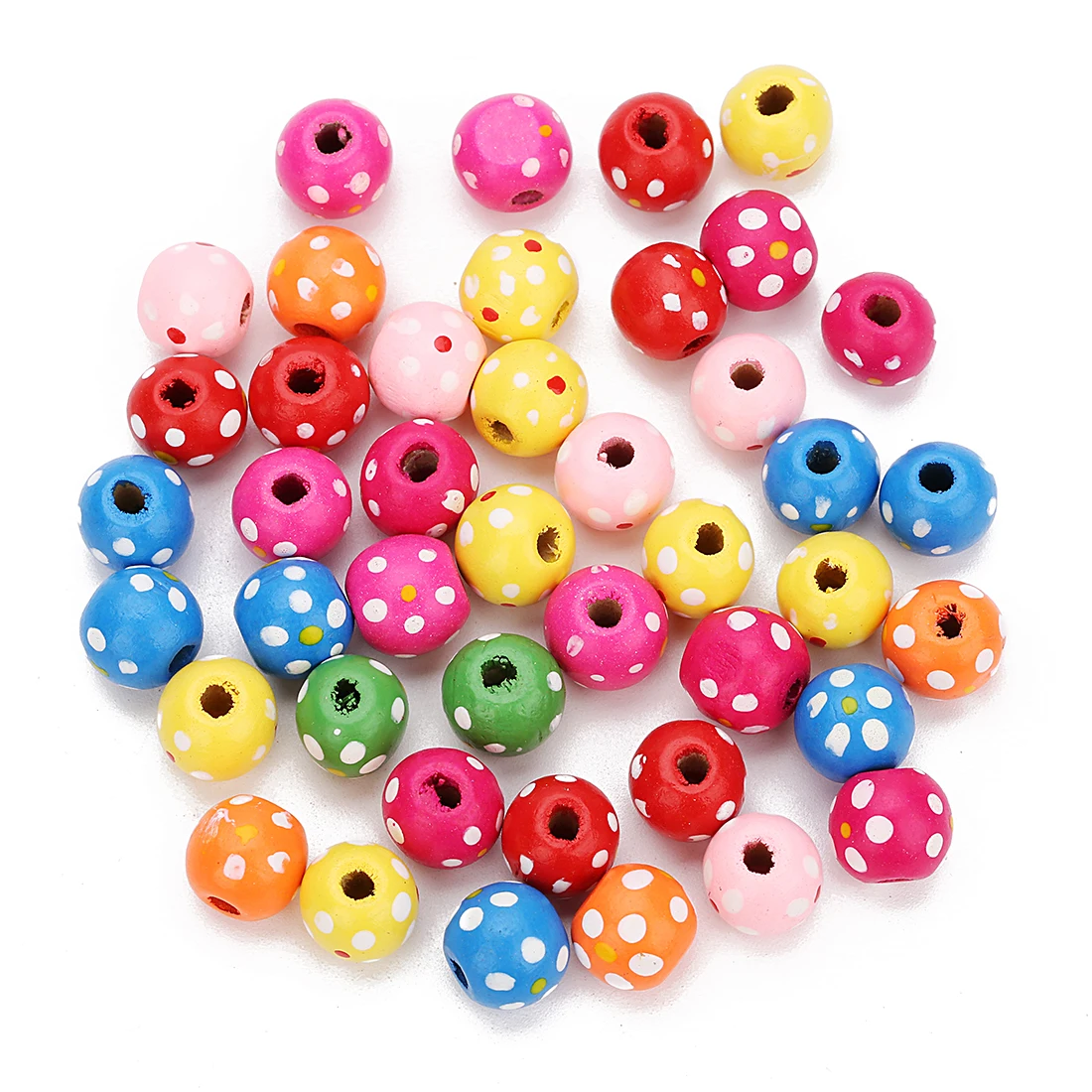 100pcs colore rotondo perline di legno puntini stampati sfere rotonde distanziatore sciolto perline di legno per gioielli che fanno accessori per bracciali fai da te