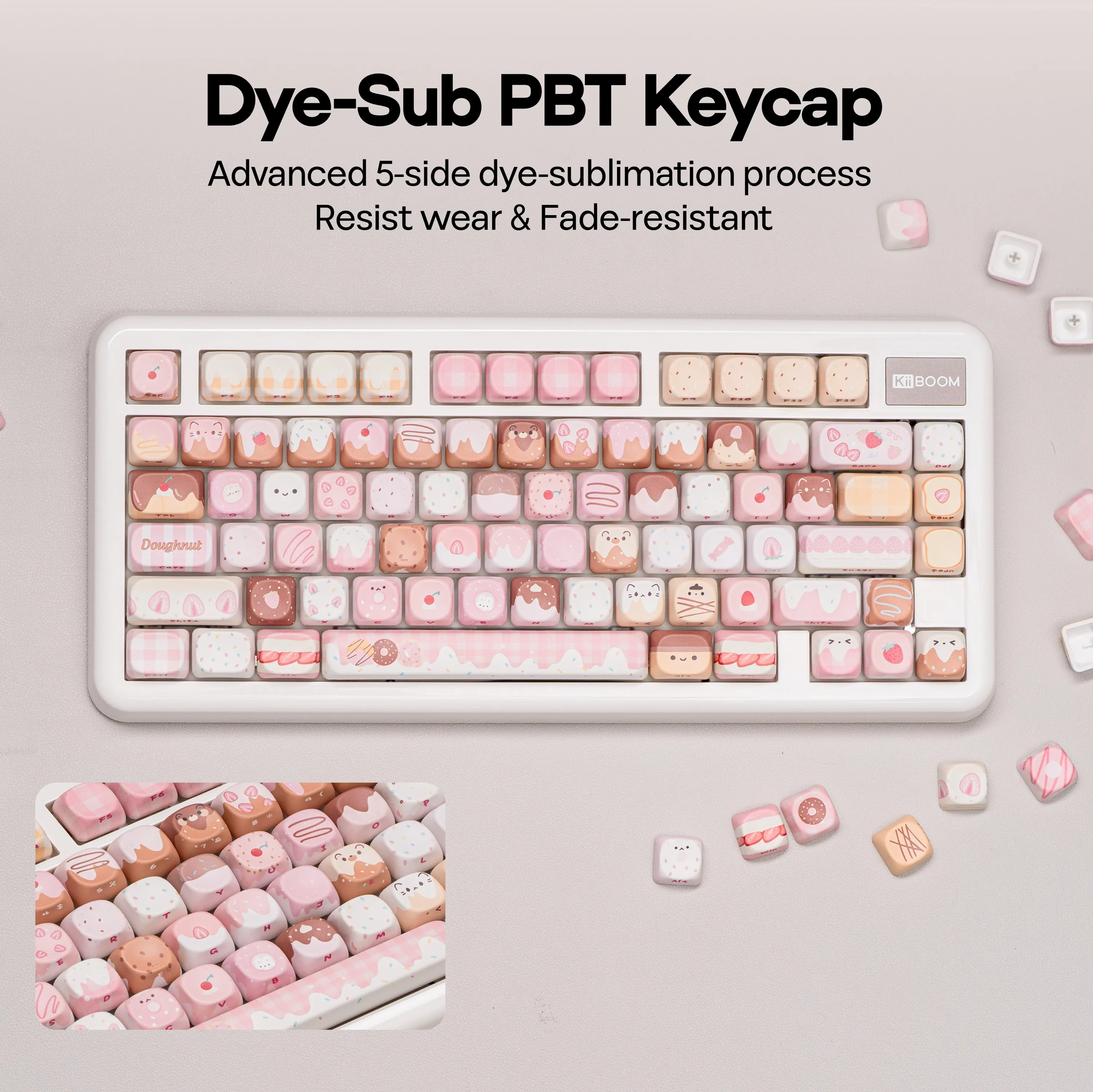 KiiBOOM Dough Fluff Keycap 144(MOA)/143(Cherry) 5-Side Dye-Sublimation Keys for 60%/65%/75%/TKL/Full-sized Mechanical Keyboard view 4