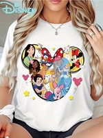 Women's Disney Princess T-Shirt Cinderella, Ariel, Belle, Jasmine, Mulan, Aurora, Mary SY Cotton Soft Casual Top