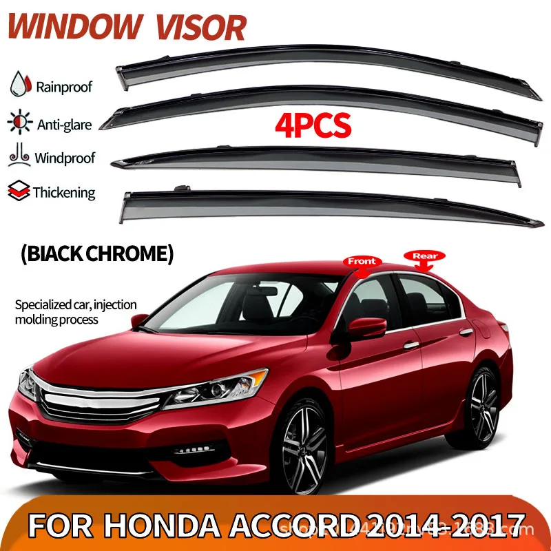 Deflectores de Lluvia y Viento para Honda Accord 2014-2018, Visera Exterior para Auto, Moldeado por Inyección, Sin Perforación