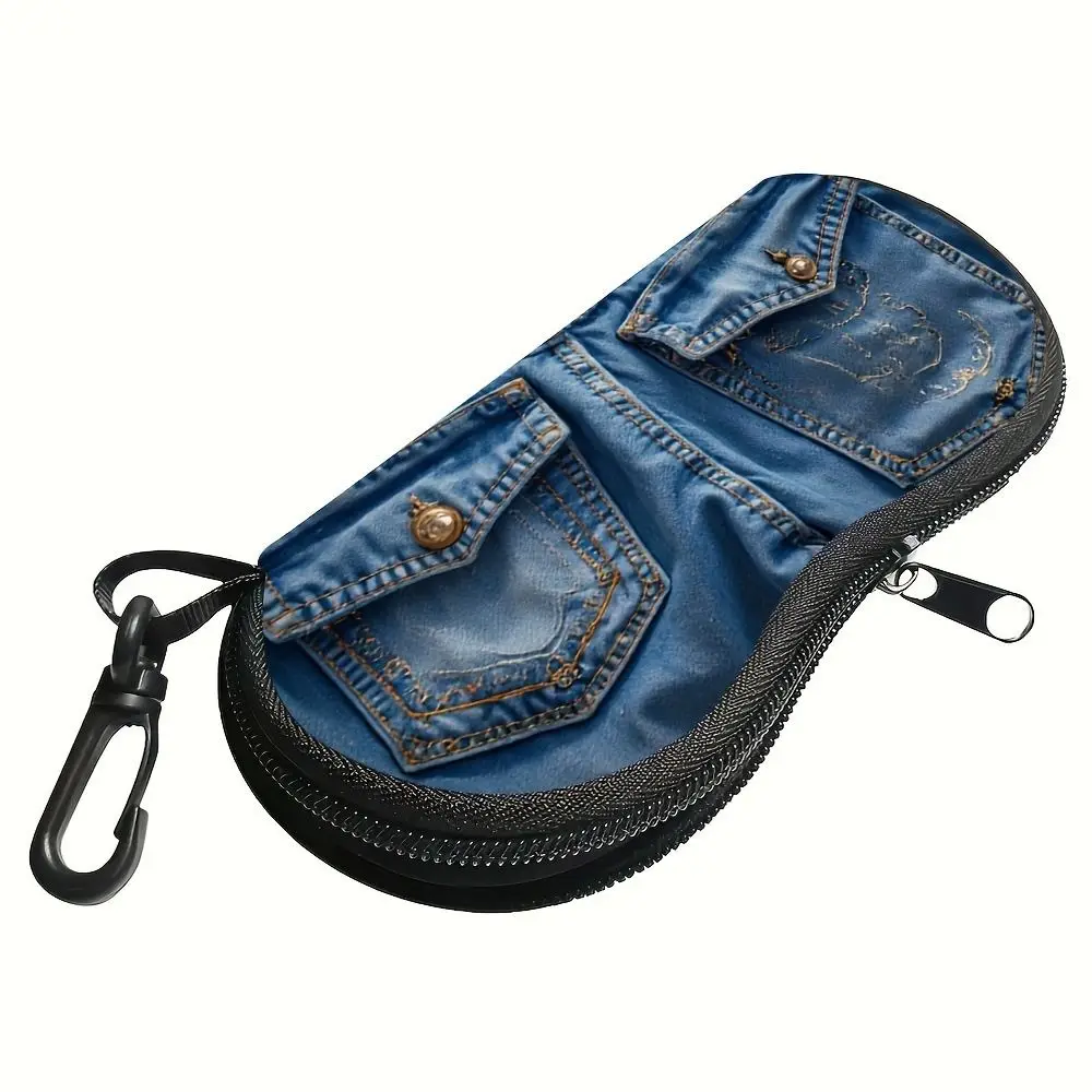 Bolsa de armazenamento de óculos de sol de náilon com chaveiro cor sólida pendurado óculos de sol durável portátil bolsa acessórios de óculos