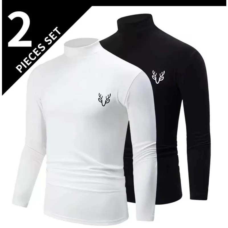 1/2 Pieces Autumn Men's White Basic Small Turtleneck Long Sleeve T-Shirt Warm Bottoming Shirt for Teenagers Casual Joker Fashion