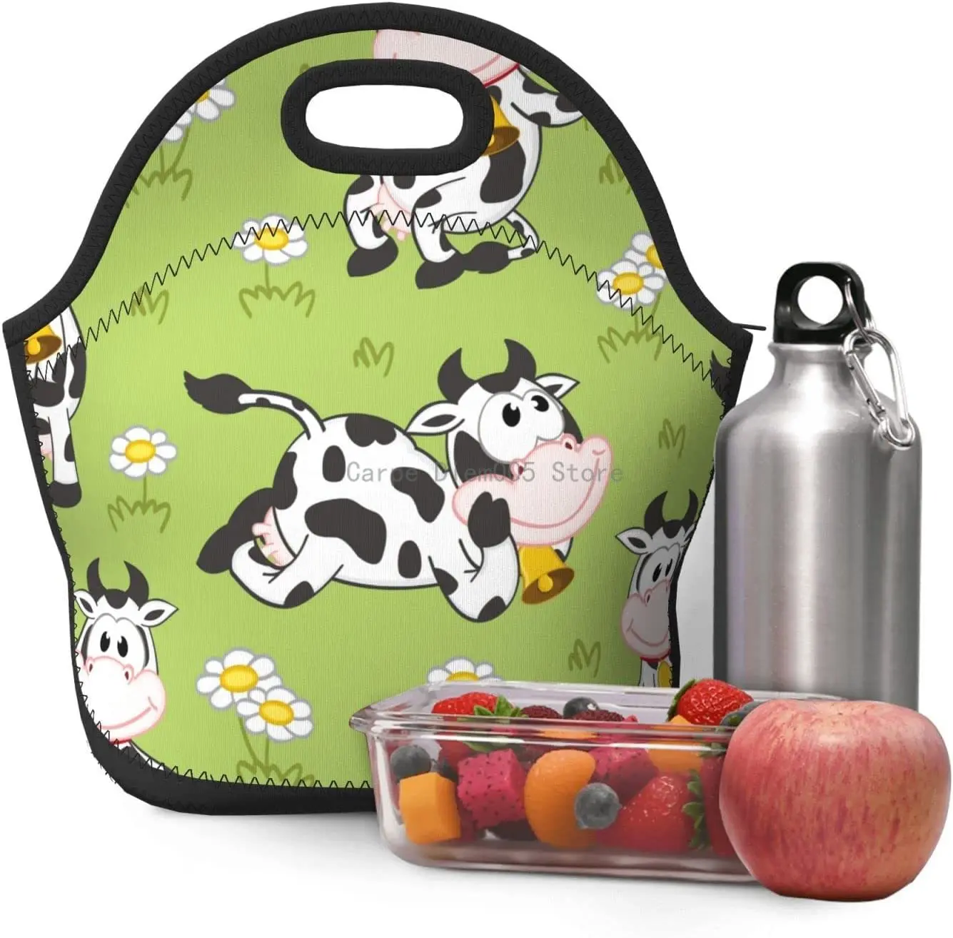 Funny Cow Neo-Prene Lunch Bags Women Men Ther-Mal Insulated Reusable Washable Pic-Nic Tote Lunch Box