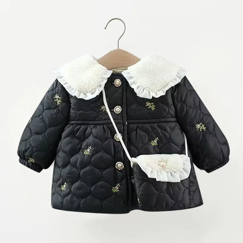 0-4 year old winter children\'s coat New girls\' long sleeved cotton coat Warm lapel coat Simple coat Girls\' clothes Girls\' coat