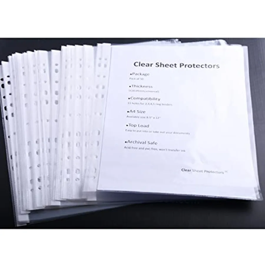 Transparente Papier-Aktenblattschutz, A4-Format, 8,5 x 11 Ih, transparente Seitenhüllen, 5 °C, 2,4 mm Dicke, Dokumenten-Augivierungsaufbewahrung, O