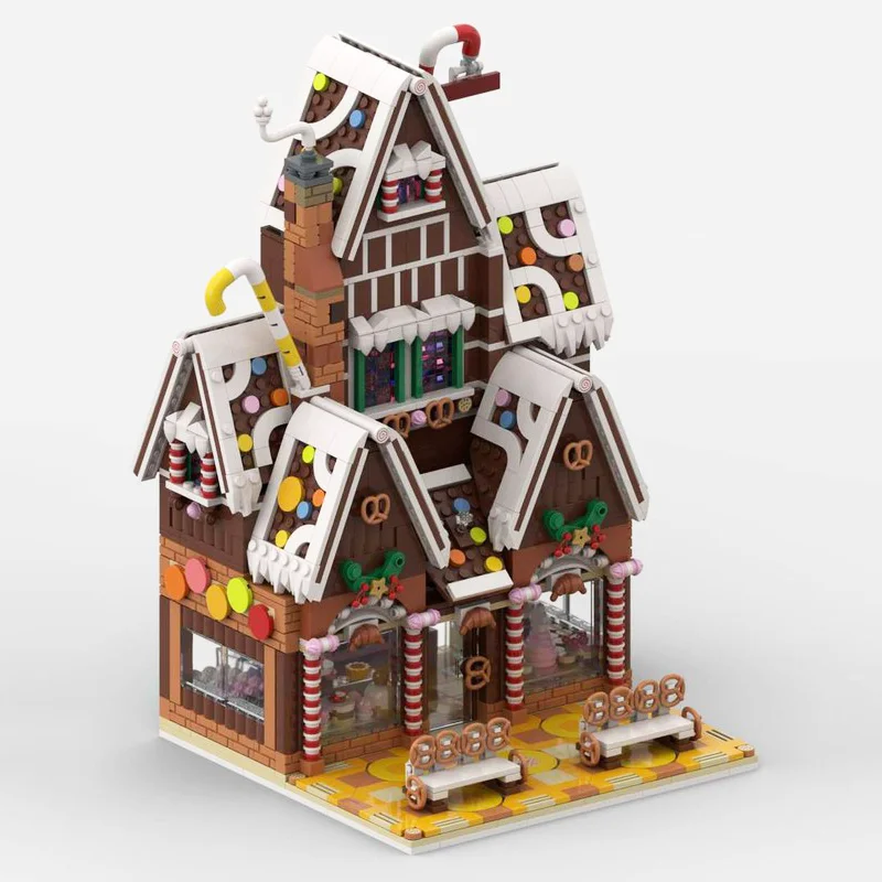 1913pcs MOC Modular Winter Village Pastry Shop Creative Street Scene Model Building Blocks Building DIY Toy Gift