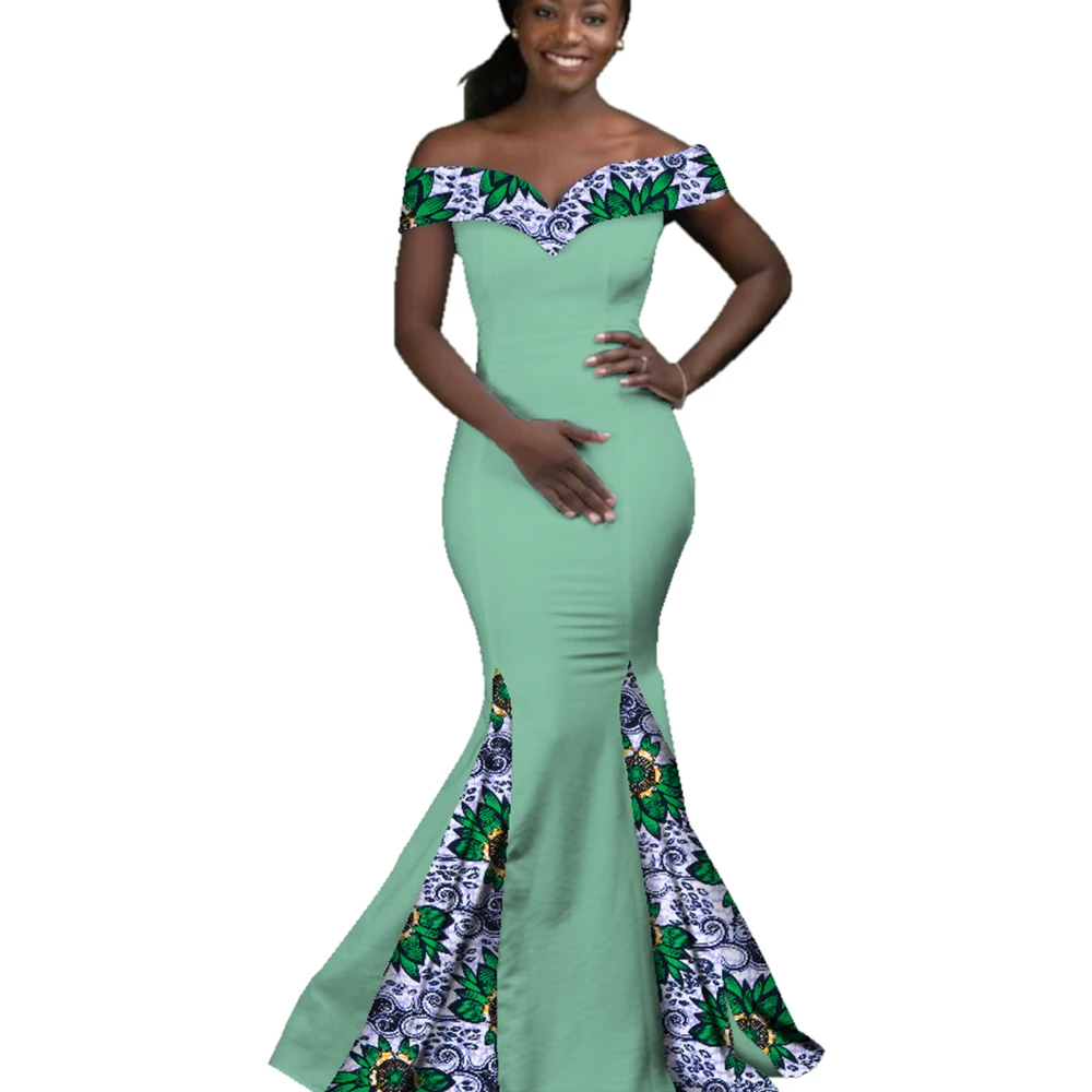 African Dresses for Women Party Evening Dress African Wax Print Long Maxi Dress Fashion Slash Neck Ankara Dresses 6XL WY2860