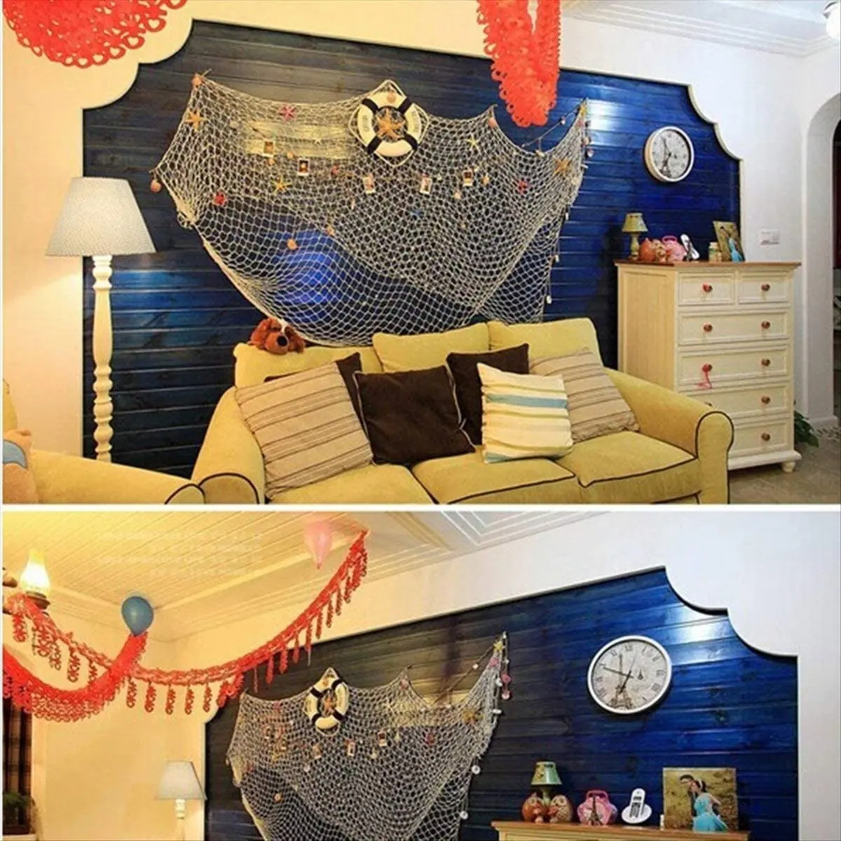 

AT16 Nautical Decorative Fishing Net, Sea Theme Fish Net Decor for Party/Wall Decoration Background,59x 39inch