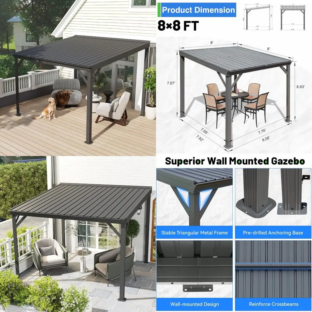 

Наружная настенная беседка с твердым верхом и системой наклонной крыши из оцинкованной стали и желобов