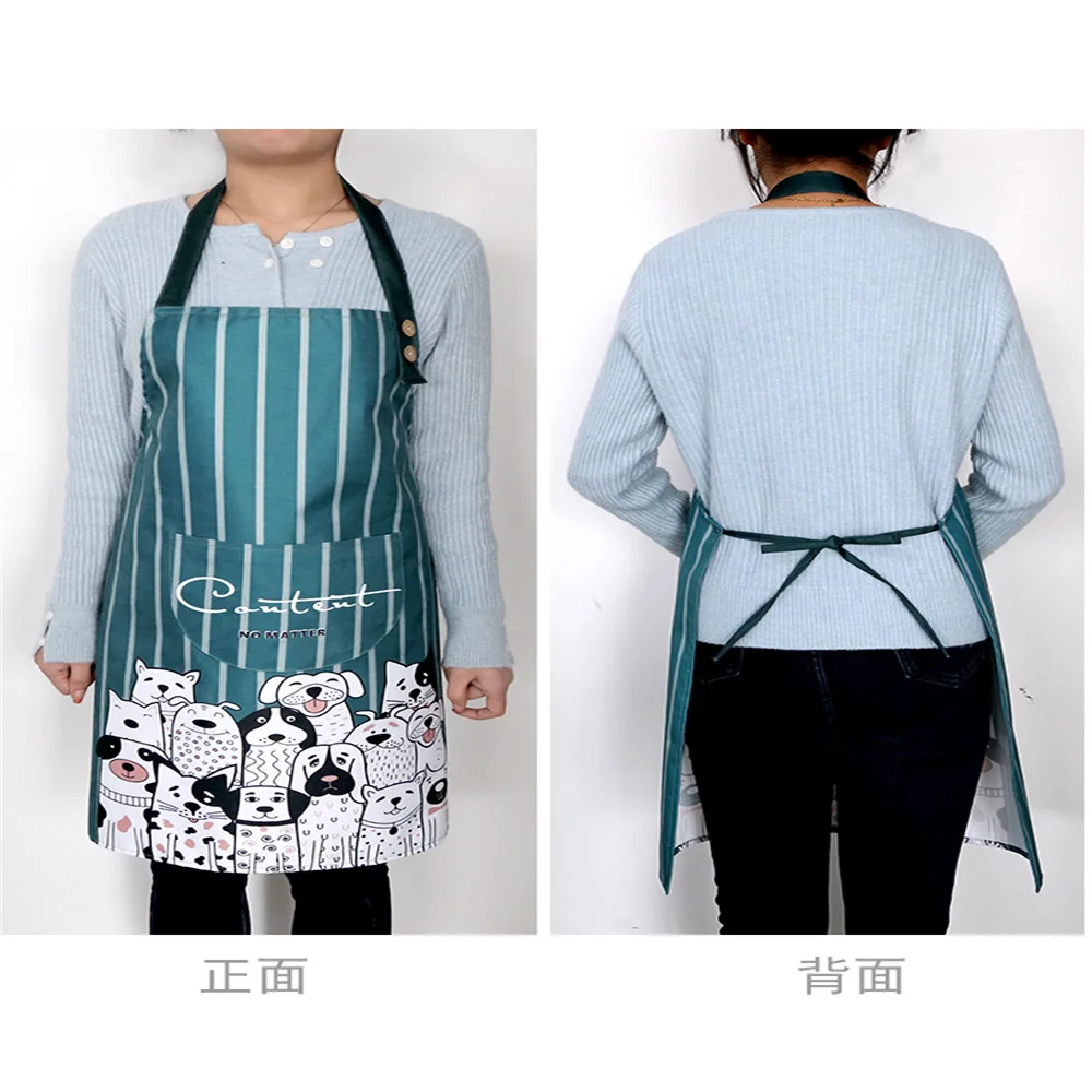 Household Creative Cute Cartoon Print Apron Waterproof Dirt Towel Apron Wreath Kitchen Apron Hanging Neck Apron Kitchen Supplies