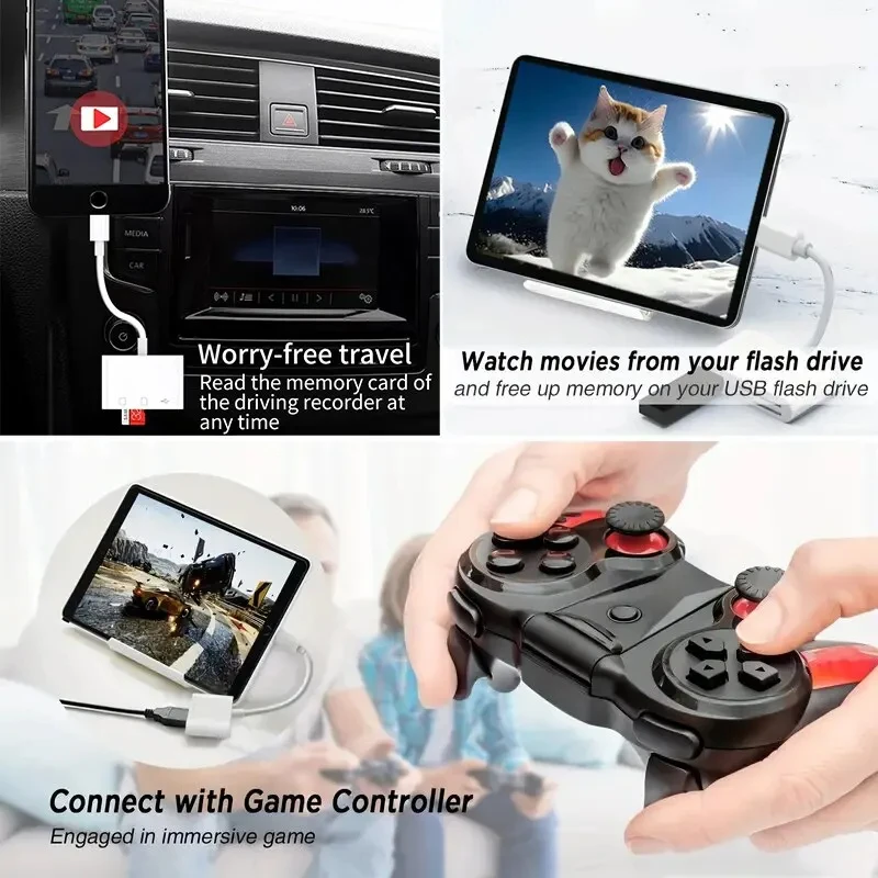 Lector de tarjetas OTG multifuncional tres en uno blanco tipo C 2,0 a TF/SD/USB Compatible con tableta con unidad flash USB Huawei Android