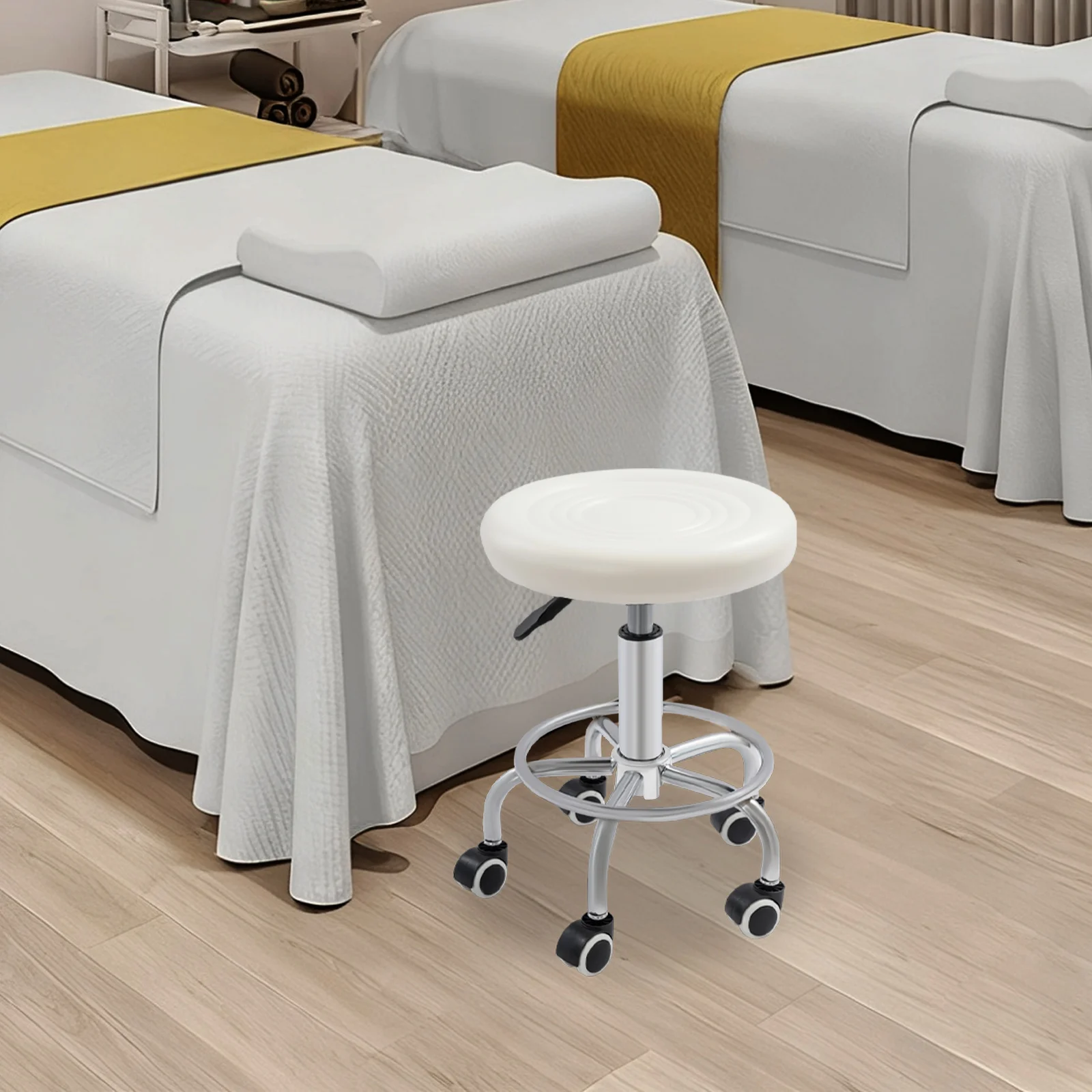 Taburete Hidráulico Ajustable 330LBS 360 °   Silla giratoria con 5 ruedas para salón y oficina, asiento acolchado de PVC de 45-57 cm de altura