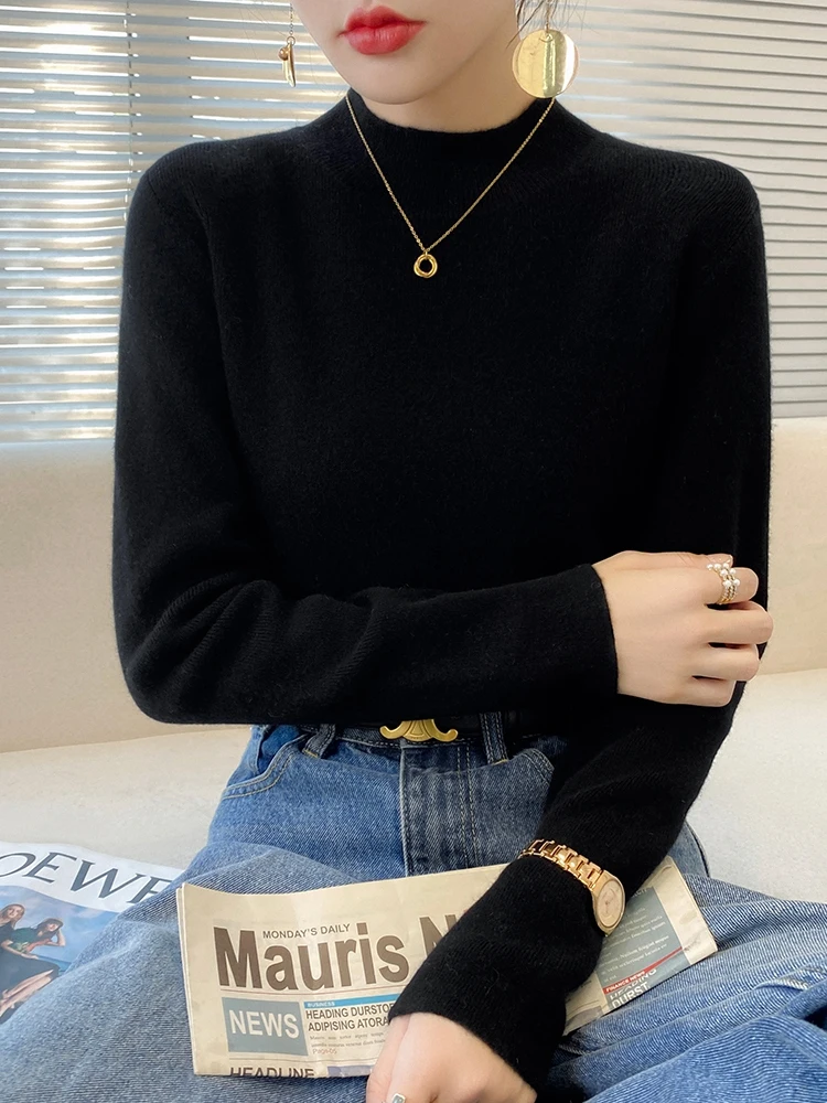 Women's Half Turtleneck Sweater Fall and Winter Inner Wear Bottoming Shirt Slim-Fit Figure Flattering Sweater New Versatile Top
