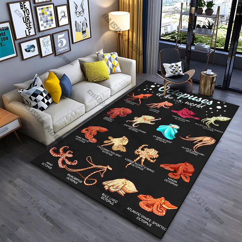 Different species of octopuses carpet Yoga living room room decor children's crawling mat doormat area rug games mat