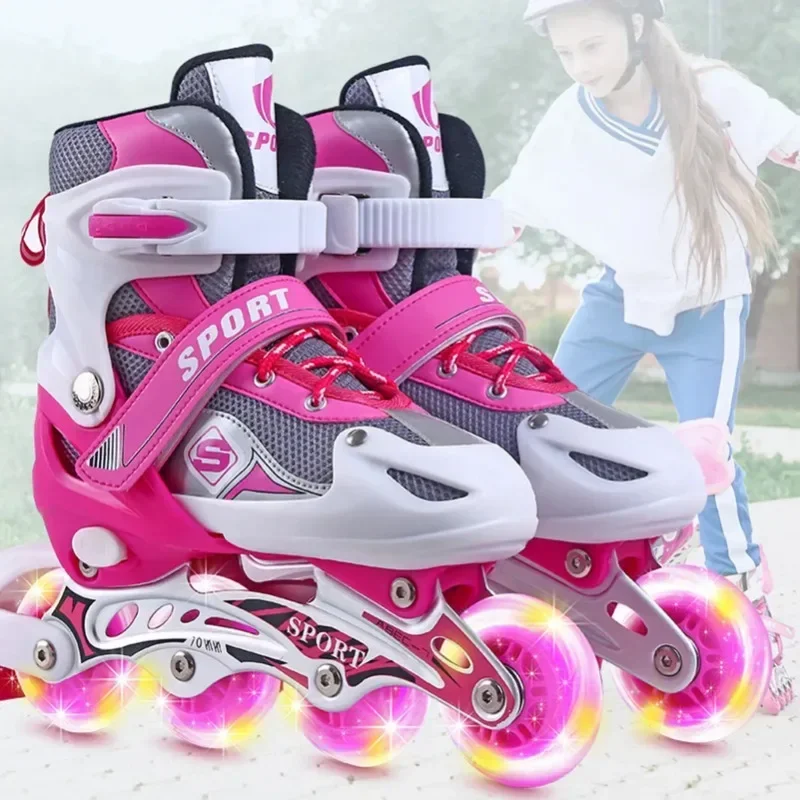 Hot Sale Children Adjustable Skates Roller Skates Boy\'s Girl\'s Full Set Kids Inline Skates Combo Set Wheels Flash Skating Shoes