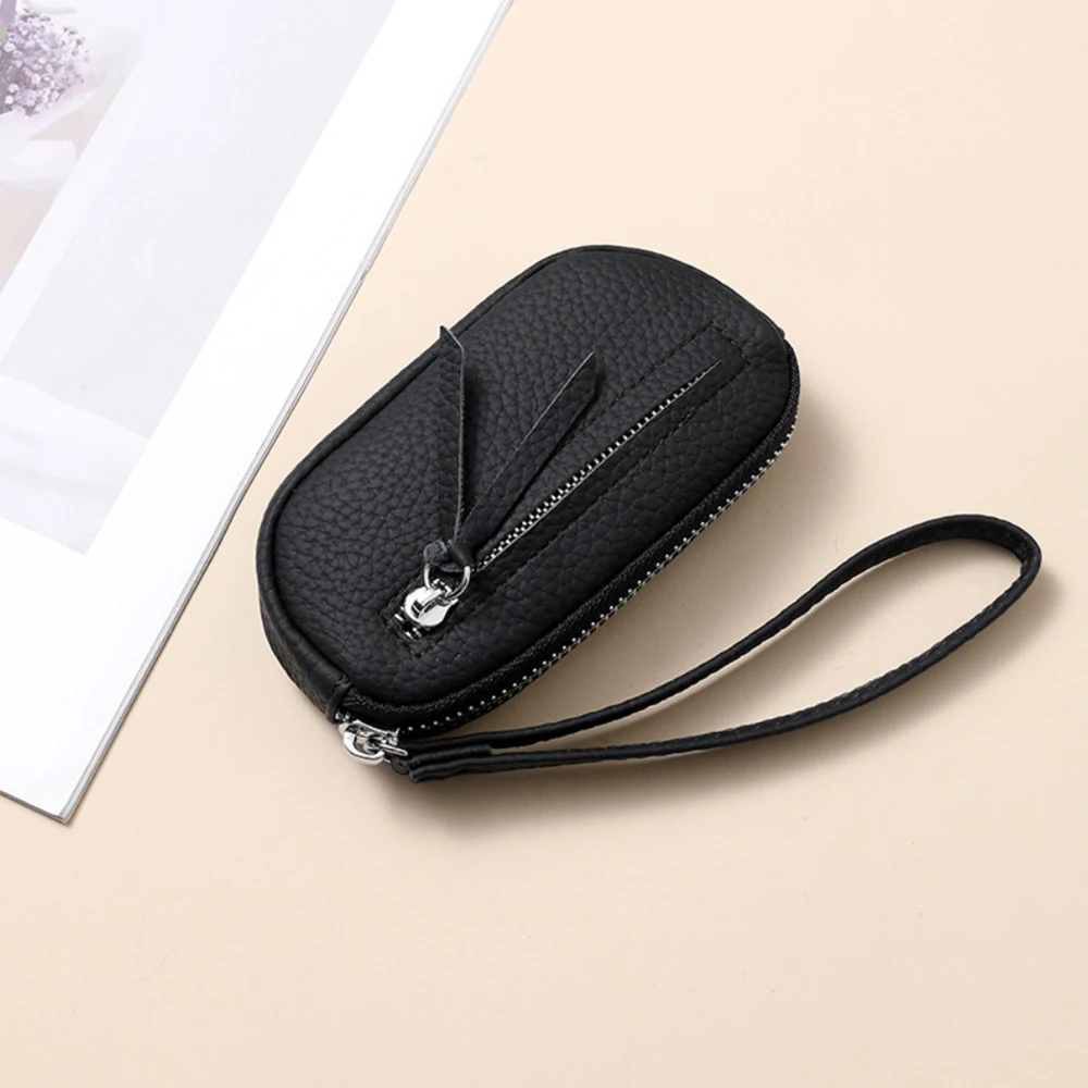 محفظة نسائية للعملات المعدنية بسحاب مزدوج وحامل مفاتيح منظم محفظة جلدية من جلد البولي يوريثان حقيبة تخزين بحلقة مفاتيح لإكسسوارات حقيبة اليد النسائية #1