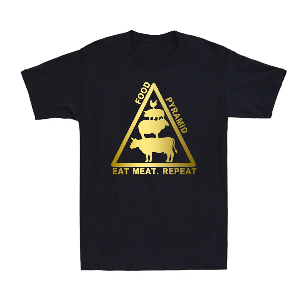 

Eat Meat Repeat Food Pyramid Animal Funny Meme Golden Print Men's T-Shirt