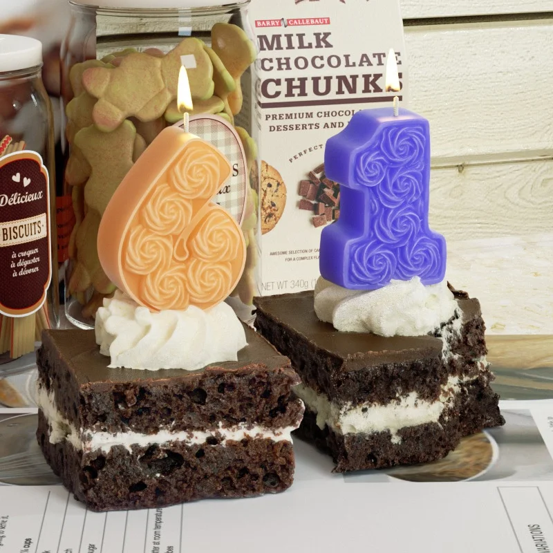 أرقام الورد شمعة سيليكون DIY الأرقام العربية الروائح زخرفة الجص الراتنج قوالب الإبداعية كعكة الديكور قالب الخبز #5