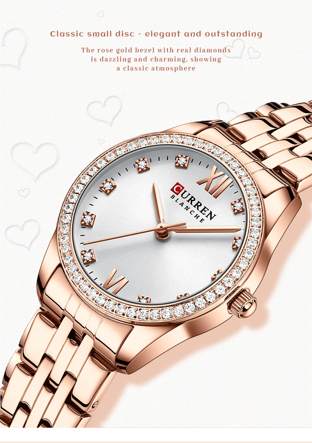 CURREN Fashion Elegant Temperament Star Shining Women Quartz Movement Watch Moving Details Good Eye Getter Waterproof