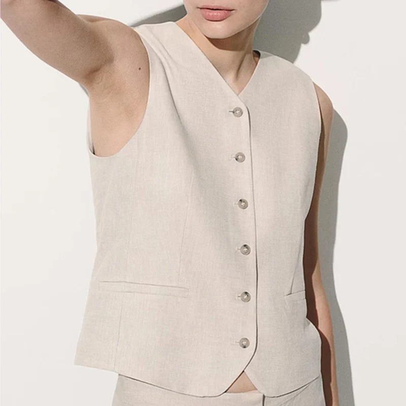 

Spring 2025 Women's Linen Blend Comfortable Suit Vest Elegance Faion Commute Sle Z Brand 275503