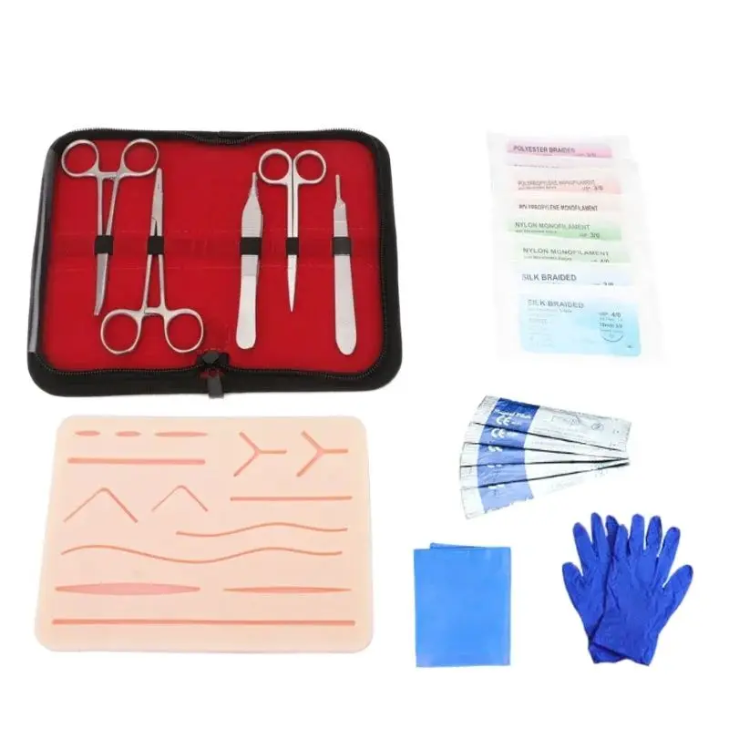 Kit de prática de sutura para estudantes médicos, treinamento cirúrgico com almofada de pele, conjunto de ferramentas, equipamento de ensino