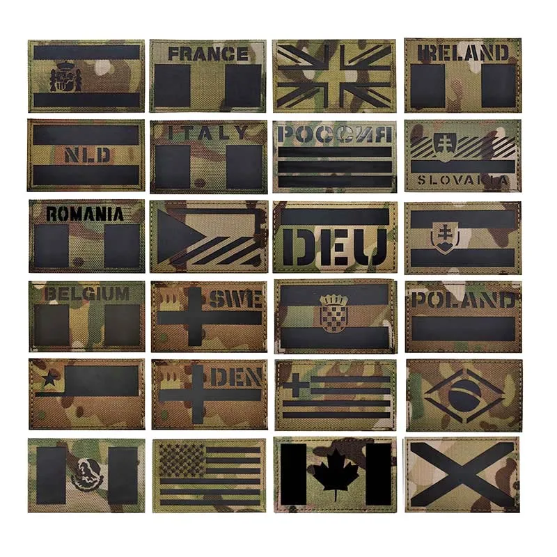 IR Reflective Patches Camouflage Flag of The UK,Spain,France,Germany,and Other Countries,Military Tactical Badge Fabric Applique