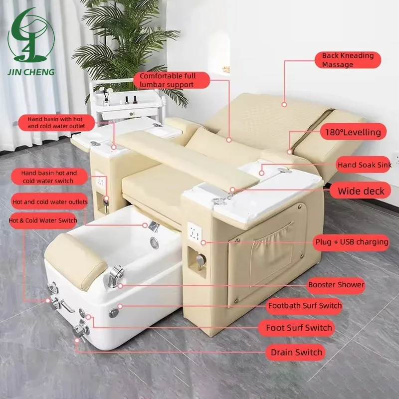 Sedia per manicure spa per piedi beige per massaggio elettrico personalizzato Jincheng con sedia per pedicure per unghie con illuminazione a LED.