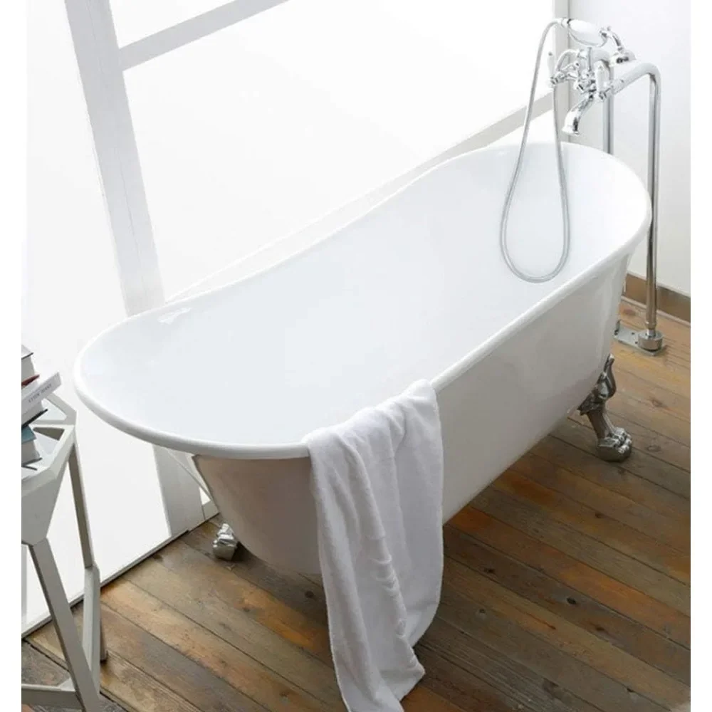 

Bathtub, 63-inch, Freestanding Acrylic Soaking Oval, Spa Bathtubs with Solid Brass Polished Chrome Drain, Freestanding Bathtub