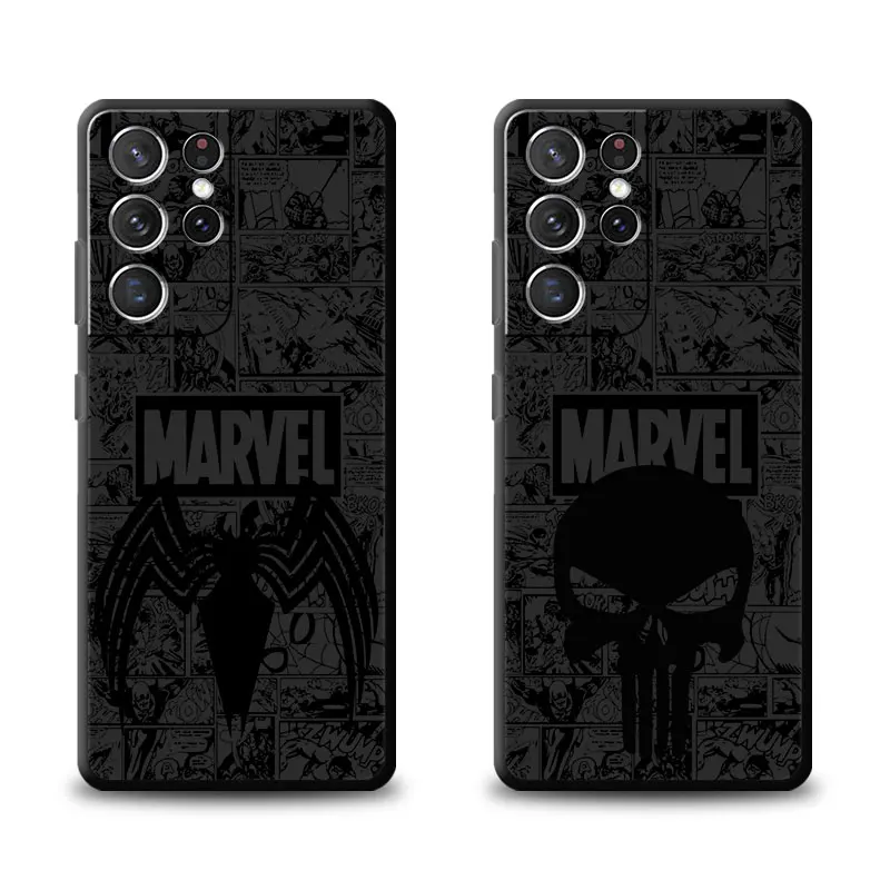 Funda con Logo de Comics Marvel para Samsung Galaxy S23 Ultra S22 5G S21 FE S20 Plus S10 4G Note20 10Lite, funda suave negra para teléfono