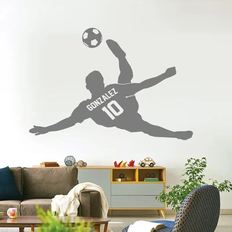 Personalized Soccer Player Name and Number Wall Sticker Vinyl Home Decor Kids Boys Room Bedroom Sport Football Decals Mural 3N01