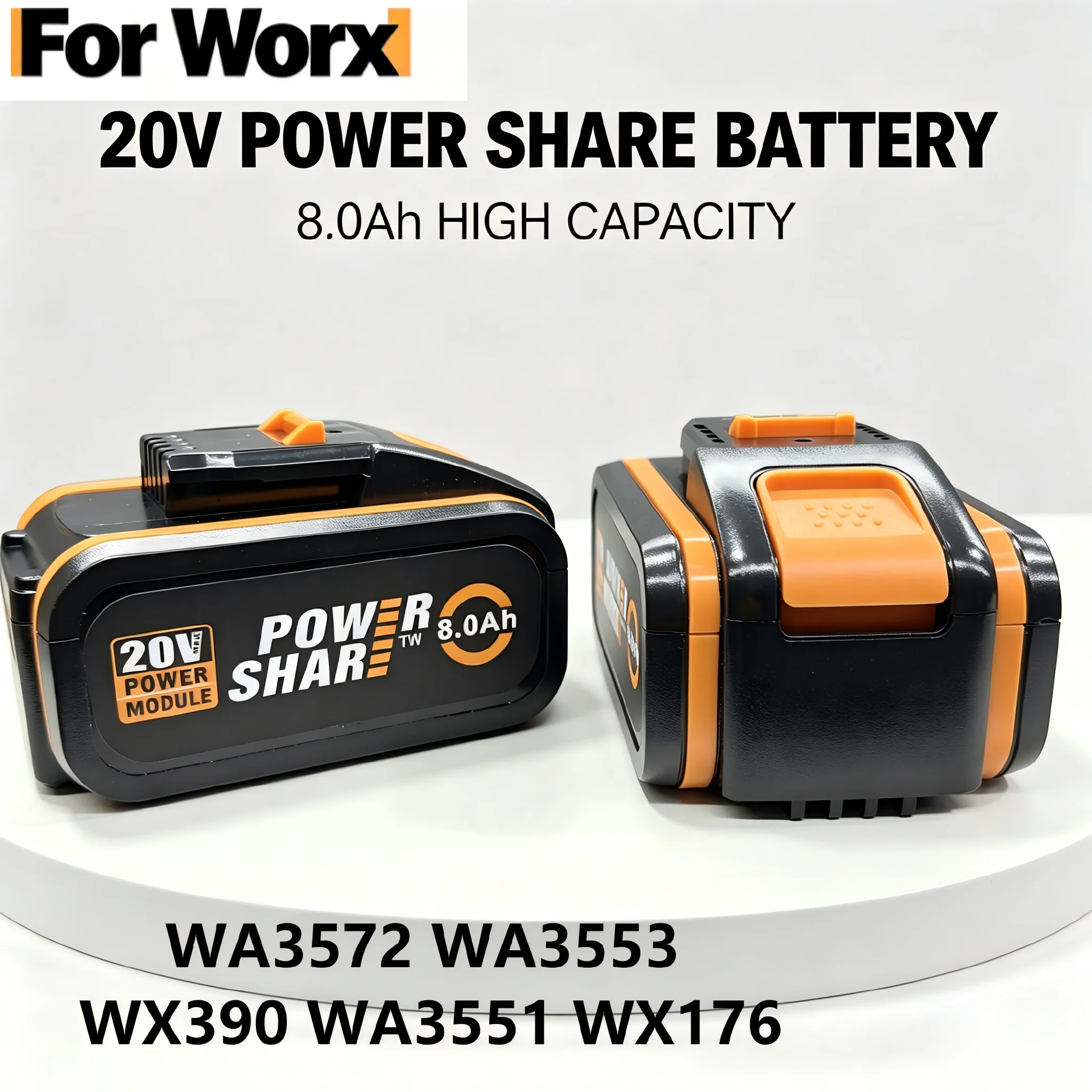 For Worx 20V 8.0Ah Lithium Rechargeable battery WA3553 WA3551 WA3553.1 WA3570 long Lasting for WORX Electric and Garden Tools