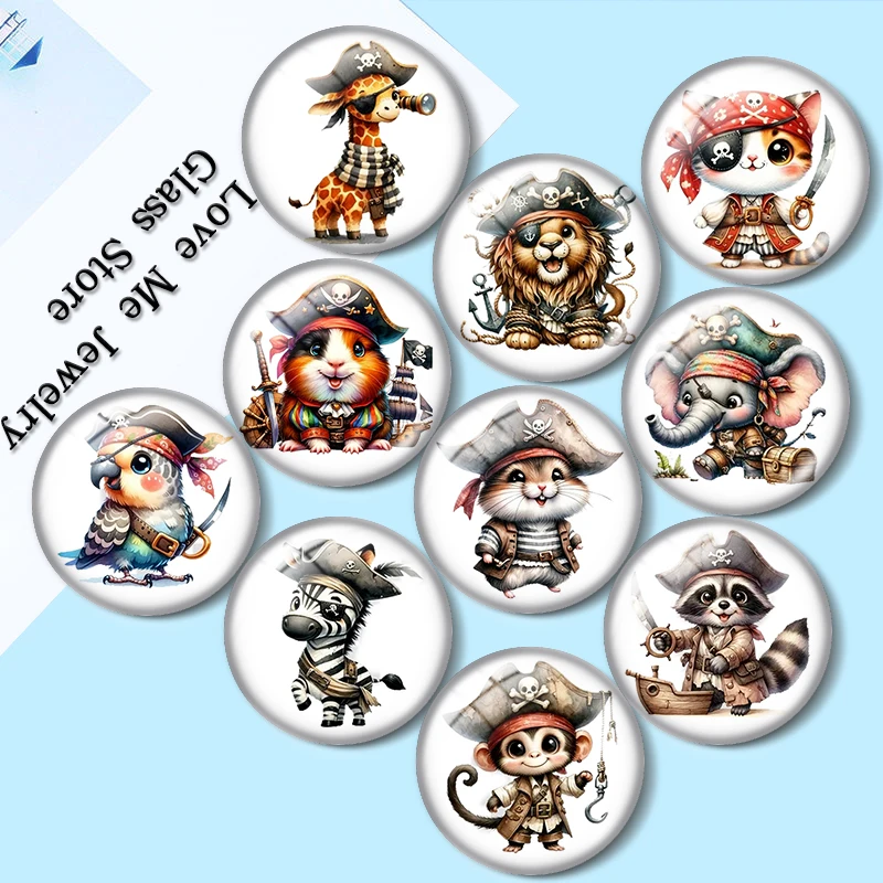 Pirate Baby Animal 10pcs mix18mm/20mm/25mm Round photo glass cabochon demo flat back Making findings