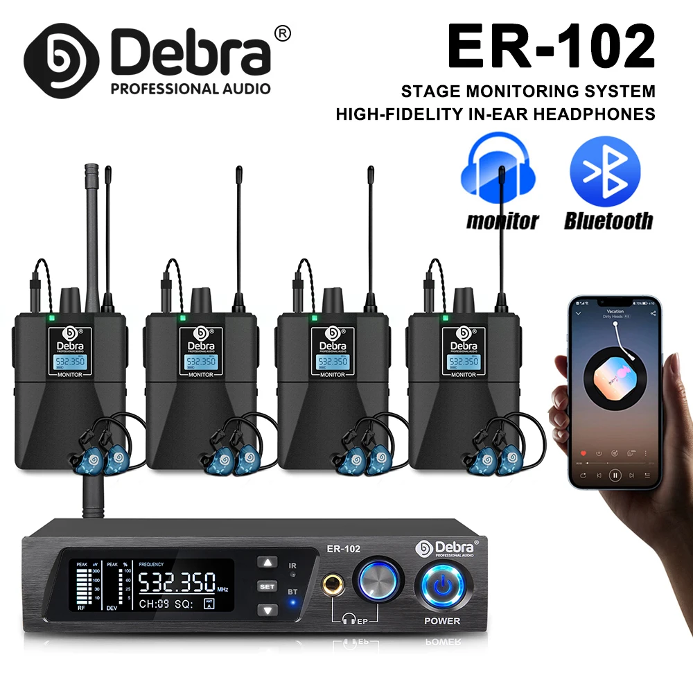 

Debra ER-102 UHF IEM In Ear Stage Monitor Professional Wireless System With Multiple Transmitter For Small Stage Performances