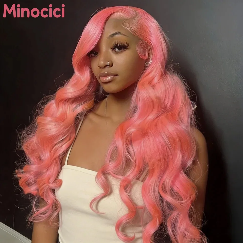 

Розовый парик 13X6 Hd Кружевные фронтальные парики Объемная волна 250 Плотность Бразильские человеческие волосы Парики 100% 38 дюймов Цветной парик фронта шнурка для женщин