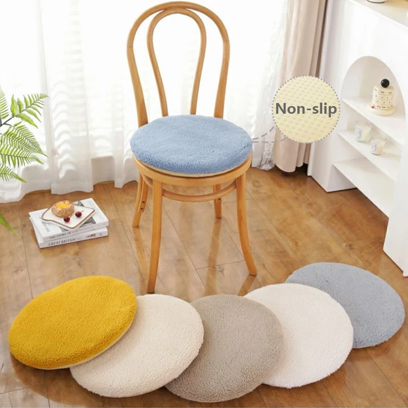 Thickened Plush Seat Cushion Pure Ribbon Zipper Anti Slip Dining Chair Cushion Washable Circular Floor Pillow Home Decoration