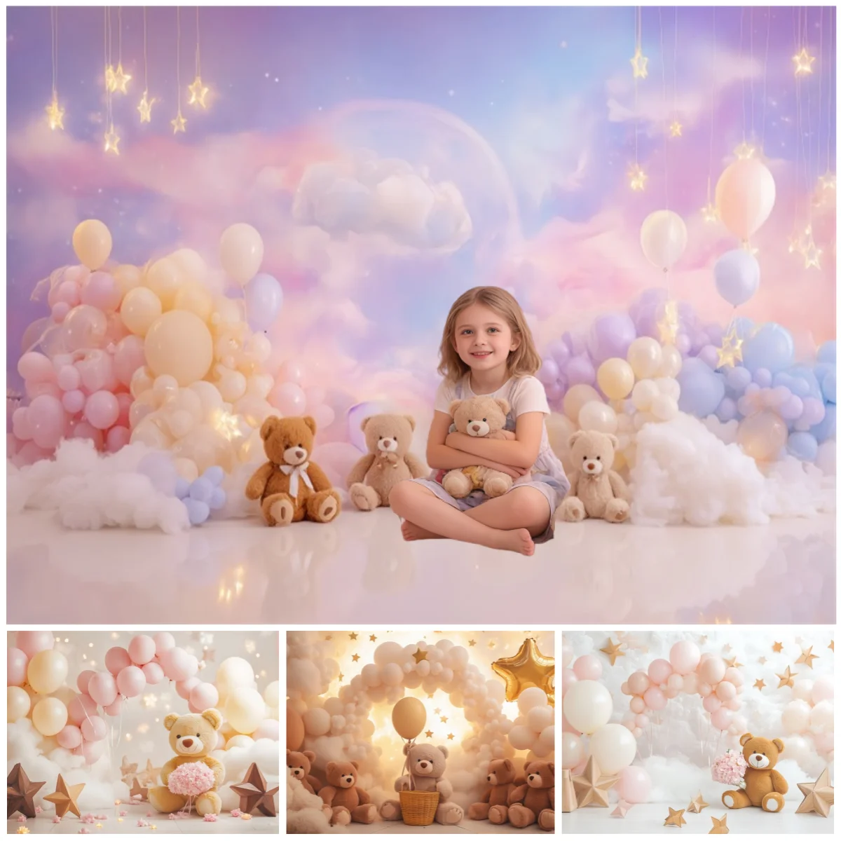 

Детский фон для фотосъемки на тему дня рождения, комнатная арка, воздушные шары, плюшевый мишка, декор для портрета новорожденных детей, фоны для детского душа