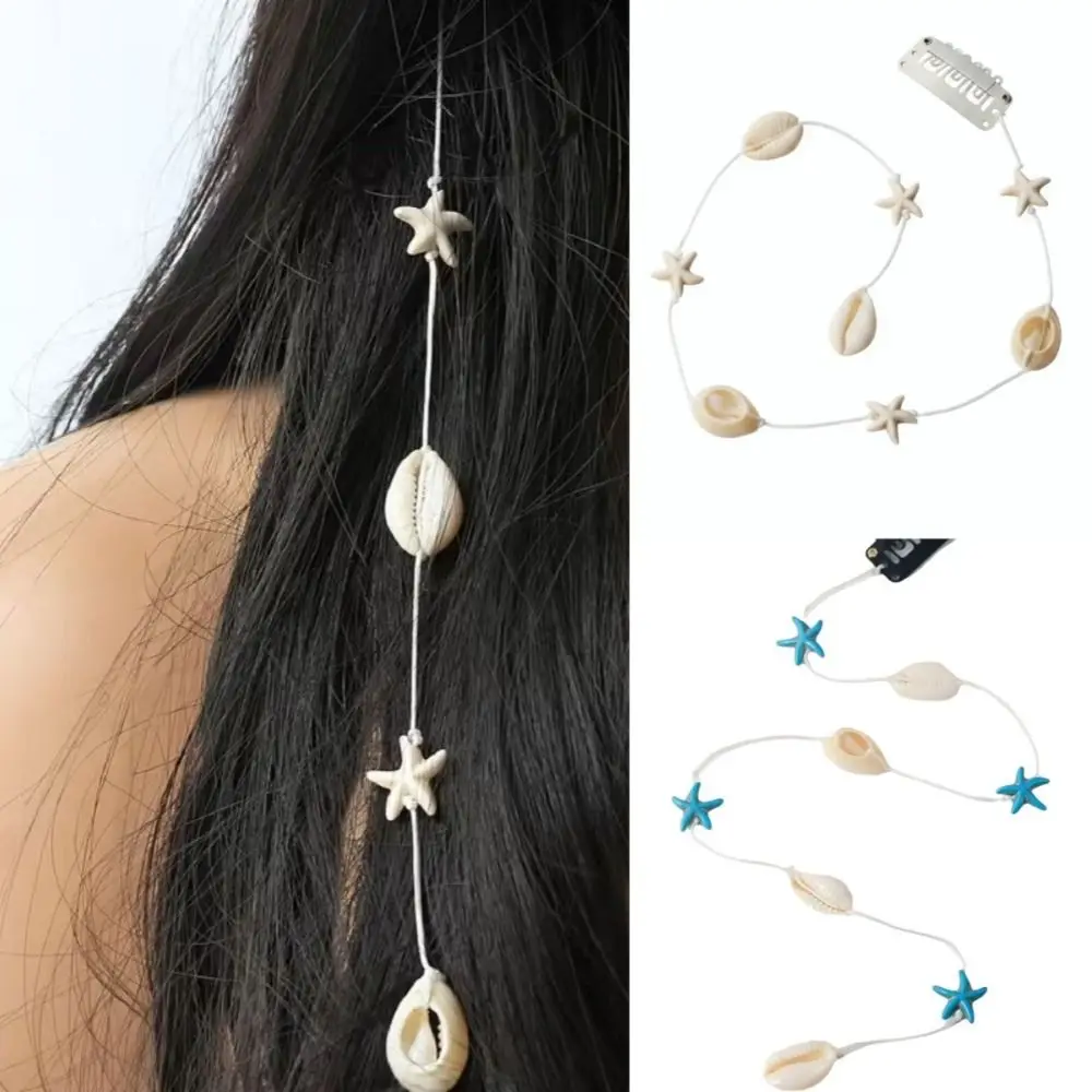 Boho Starfish Seaside Decorative Hair Clip Stylish Versatile Shell Bead Strands Headdress Dreadlock Jewelry Mermaid Hair Accent