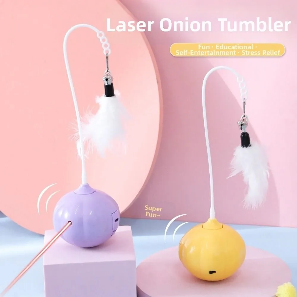 

Creative Cat Tumbler Toy Onion Design 360-degree Rotation Automatic Teasing Cat Toys Detachable with Feather Bell