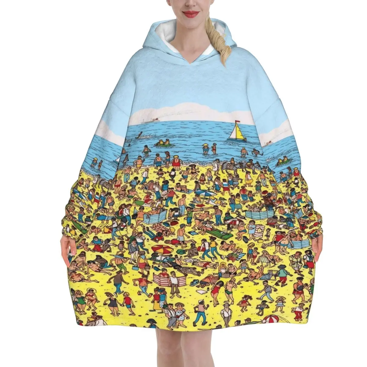 Wally Waldo Wearable Blanket Hoodie for Women Men Oversized Sweatshirt Blanket with Pocket