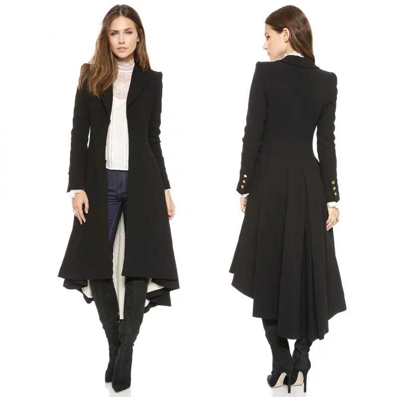 2022 Autumn and Winter New Woolen Overcoat Women's Lapel Suit Cufflinks Pleated Back Dovetail Women's Woolen Coat