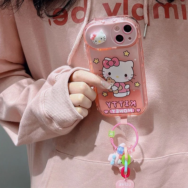 Cartoon Hello Kitty Cinnamoroll With Pendant Phone Cases For iPhone 15 14 13 12 11 Pro Max Mini XR XS MAX 8 X 7 Soft Back Cover