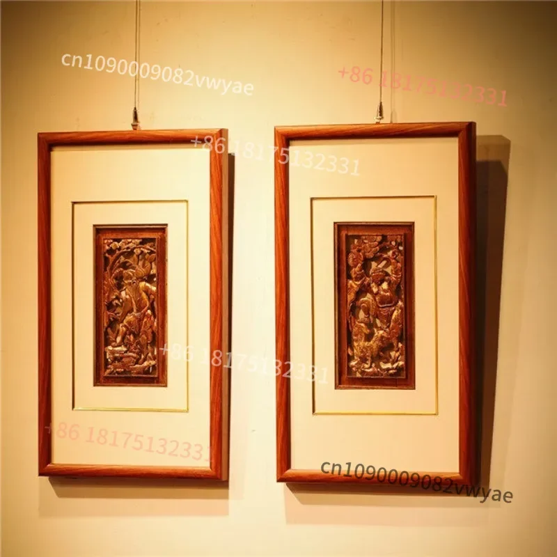 Handmade Relief Screen Wood Carving Pictures, Chinese Retro Solid Wood Background Wall Decorative Pendants