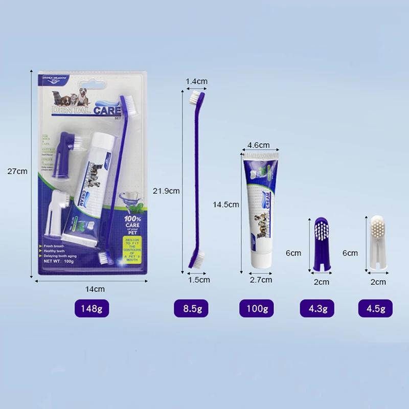 Pets Tartar Control Kit for Dogs Contains Toothpaste Toothbrush and Fingerbrush 4-Piece Dental Care
