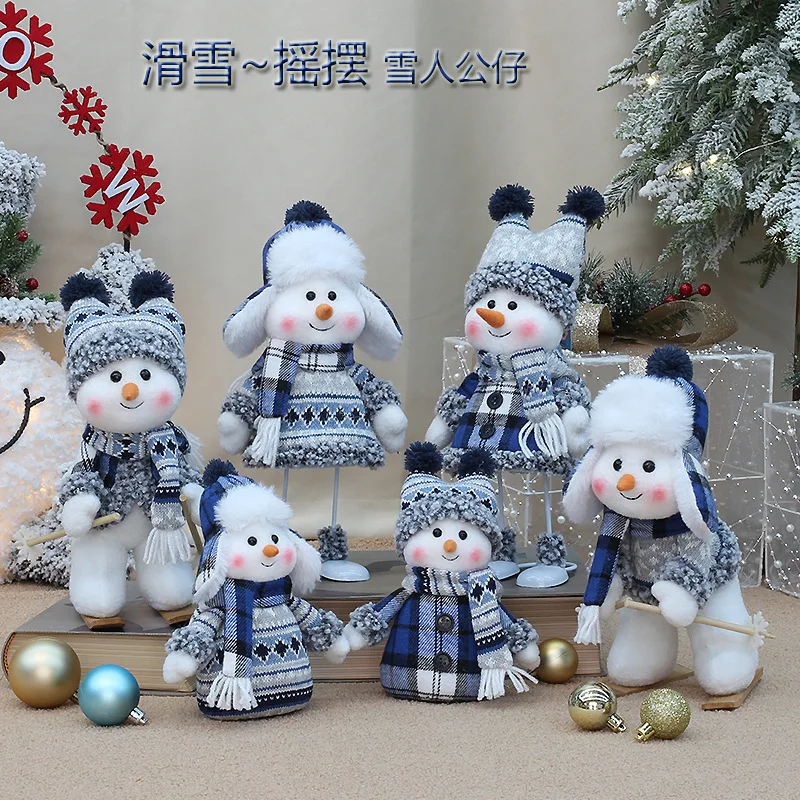 Hot Sales Christmas new blue fabric doll doll cute ski swing snowman decoration ornament holiday gift