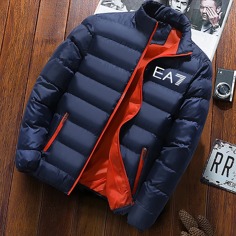 2024 hot selling new winter men\'s jacket fashion brand jacket stand collar zipper clip cotton warm cotton jacket