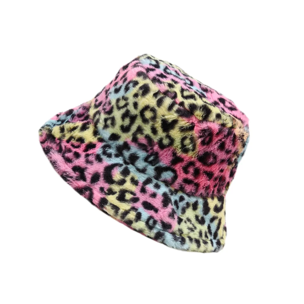 Sunshade Hat Stuffed Animal Leopard Bucket Cap Fashion Filling Fur Fisherman Warm Plush Pink Travel Miss