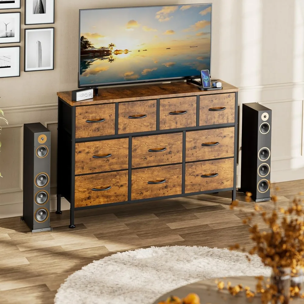 

Dresser TV Stand with Power Outlet, 43" Long Dresser for Bedroom with Drawers, Chest of Drawers for Living Room, Hallway