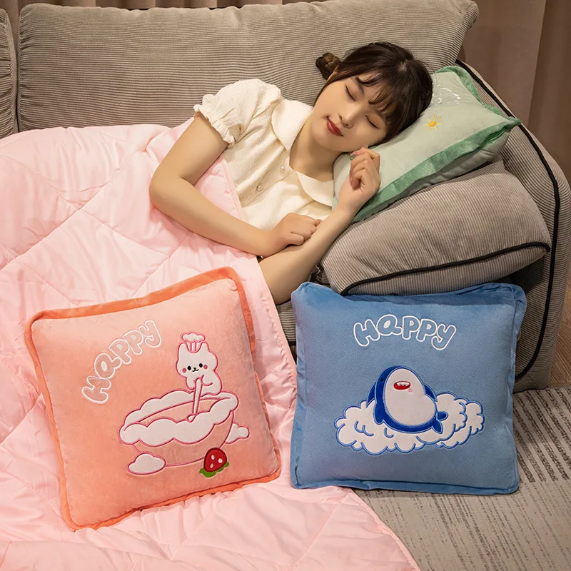 Cartoon Soft Plush Filled Air Conditioning Quilt Cute Animal Shaped Plush Pillow Quilt Versatile To Hold And Cover